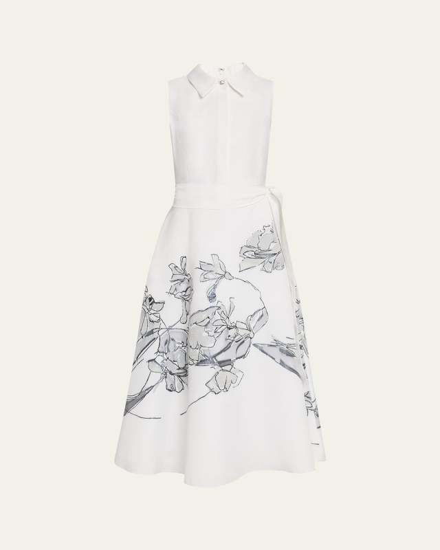 Sleeveless Floral Burnout Midi Shirtdress